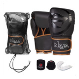 Kit Muay Thai Boxe Naja Luva Black Line + Bandagem + Bucal