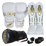 Kit Muay Thai Branco Luva caneleira