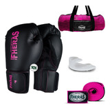 Kit Muay Thai Luva Bandagem Bucal Bolsa Pink Pro 12oz