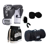 Kit Muay Thai Luva Bolsa Band Bucal Shorts Brazuca Masculino