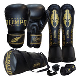 Kit Muay Thai Luva Caneleira Bolsa Bandagem Bucal Case Pro