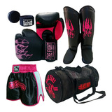 Kit Muay Thai Luva caneleira bandagem