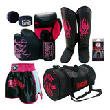 Kit Muaythai Feminino:luva Canelei.shorts Bolsa Bandag+bocal