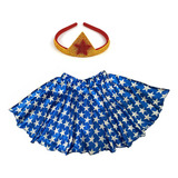 Kit Mulher Maravilha Tiara Saia Fantasia Bloquinho Carnaval