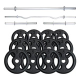 Kit Musculação 50 Kg Com 3 Barras Oca + 1 Barra W Oca 1,50cm