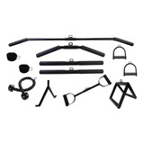 Kit Musculação Puxador Pulley Reto Curvo Costas Corda Polia