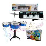 Kit Musical Infantil Mini Bateria + Teclado Piano 32 Teclas