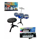 Kit Musical Infantil Mini Bateria + Teclado Piano 32 Teclas