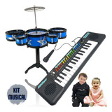 Kit Musical Infantil Mini Bateria+piano Teclado 32 Teclas Nf