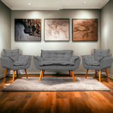 Kit Namoradeira Reforçada + 2 Poltronas Decorativas Cores Cor Cinza Desenho Do Tecido Suede Liso