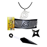 Kit Naruto Bandana Aldeia Da Folha, Kunai, Shuriken + Colar