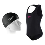 Kit Natação Speedo Maiô Juvenil Lycra + Touca Flat Silicone
