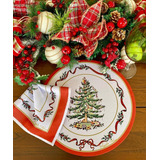 Kit Natal 4 Capa 4 Guardanapo Sousplat Supla Tecido 1 Trilho