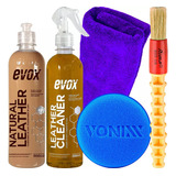 Kit Natural E Cleaner Leather Evox Limpa Hidrata Banco Couro