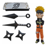 Kit Ninja Naruto Boneco15cm bandana 2shuriken10cm