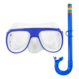 Kit Oculos Máscara Mergulho Respirador Snorkel Profissional Cor Azul E Branco