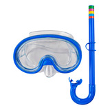 Kit Oculos Máscara Mergulho Respirador Snorkel Profissional Cor Azul