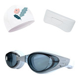 Kit Óculos Touca E Estojo Para Natação Adulto Proteção Uv Cor Branco/cinza
