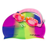 Kit Óculos + Touca + Protetor De Ouvido De Natação Infantil Cor Rosa/colorido