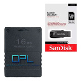 Kit Opl Pendrive 128gb + Memory Card 16mb Playstation 2
