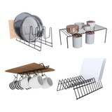 Kit Organizador Armário Cozinha Xícara Panela Prato Aço 4 Un
