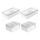 Kit Organizador De Geladeira Acrílico Com Tampa 4 Peças Ou