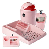 Kit Organizadores De Pia P/ Cozinha 4 Peças Plástico Rosa Uz
