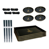 Kit Oriental Japonês 4 Pessoas Molheira Descanso Hashi Prato