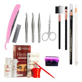 Kit P/ Design Sobrancelhas Tesoura Escovinha Pinça Navalha