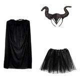Kit P/ Fantasia De Bruxa Malévola C/ Tiara Capa Saia - 3 Pçs