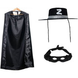 Kit P/ Fantasia Do Zorro Adulto C/ Chapéu Capa E Máscara