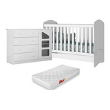 Kit P/ Quarto Infantil Mini Berço + Colchão Cômoda 4 Gavetas