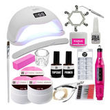 Kit P/ Unhas Gel Fibra Porcelana Acrigel Cabine Led Uv Lixa