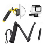 Kit P Gopro Hero 5 6 7 Black Caixa Estanque Dome Tripé 3 Way