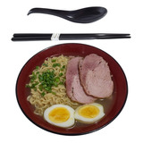 Kit P Sopa Japonesa Com Tigela 1000ml + Colher Preta + Hashi