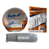 Kit P/bolo Prato-garfo-copo Branco- 50 Unidades Cada
