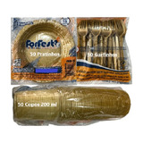 Kit P/bolo Prato-garfo-copo Dourado-150 Un. Total