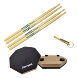 Kit Pad Estudo 6' Com 2 Pares Baquetas Tenneesse 7a + Brinde