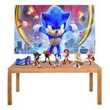 Kit Painel + Displays Sonic Decoração De Festa Full