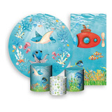 Kit Painel Festa+ Trio Capa+ Faixa Fundo Do Mar Submarino 01