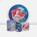 Kit Painel Redondo 1,50 Trio Capas De Cilindro Em Tecid F Cor Ariel Pequena Sereia Disney