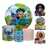 Kit Painel Redondo 1,50 Trio Capas De Cilindro Em Tecid F Cor Lilo Stitch 02