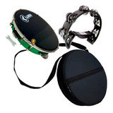 Kit Pandeiro Pele Preta+ Capa + Pandeirola