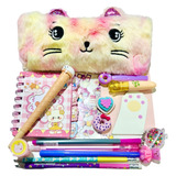 Kit Papelaria Fofa 15 Itens Estojo Pelúcia Menina Presente