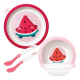 Kit Papinha Bebe Buba 2 Pratinhos Infantil + 2 Colher Termo