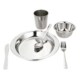 Kit Papinha Inf Sopinha Bebê Prato Talher Copo Bowl Inox 6p