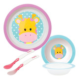 Kit Papinha Infantil 2 Pratinhos + 2 Colheres Termo Girafa