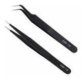 Kit Par De Pinça Reta / Curva Inox P/ Fios E Tufos Lash