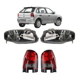 Kit Par Farol Mascara Negra + Par Lanterna Gol G4 Fumê 2006 2007 2008 2009 2010 2011 2012 2013 