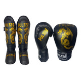 Kit Par Luva E Caneleira Pulser Boxe Muay Thai Kickboxing